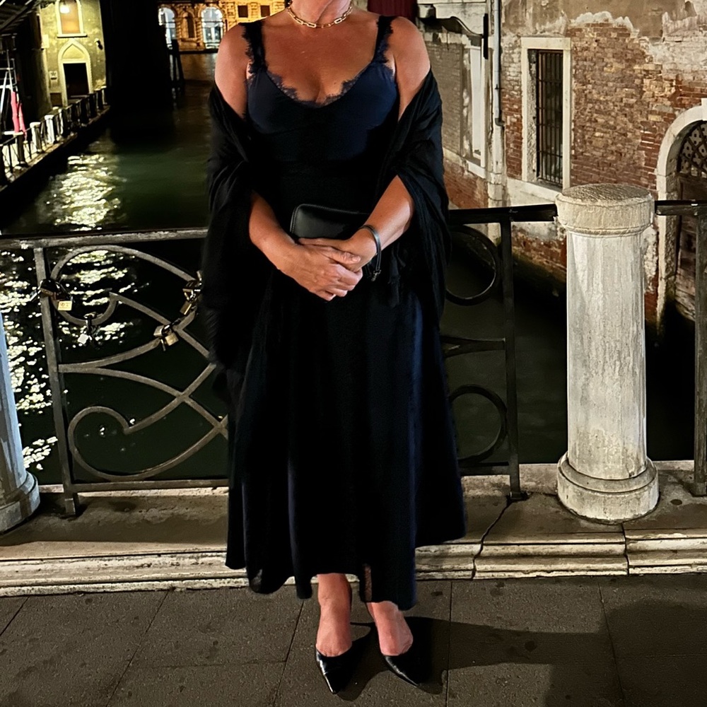 La Ligne | Maggie Lace Slipdress  Silk In Midnight Navy Black - Picture 13 of 13
